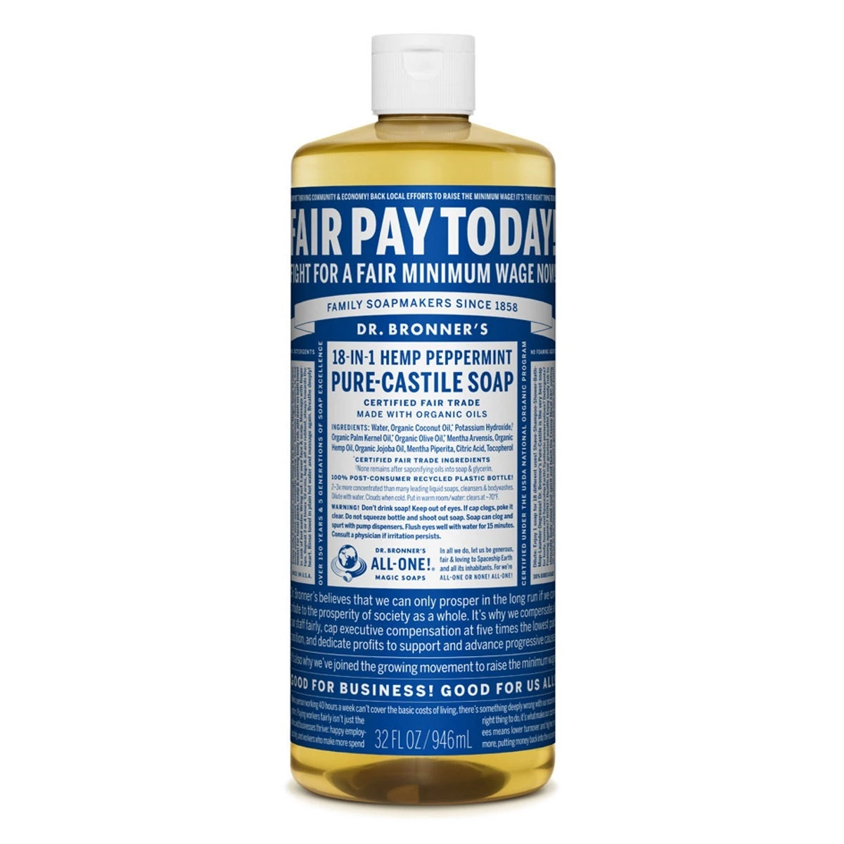 Dr. Bronner's Peppermint Castile Liquid Soap (32 Oz) #28023 3 Dr. Bronner's Peppermint Castile Liquid Soap (32 Oz) #28023