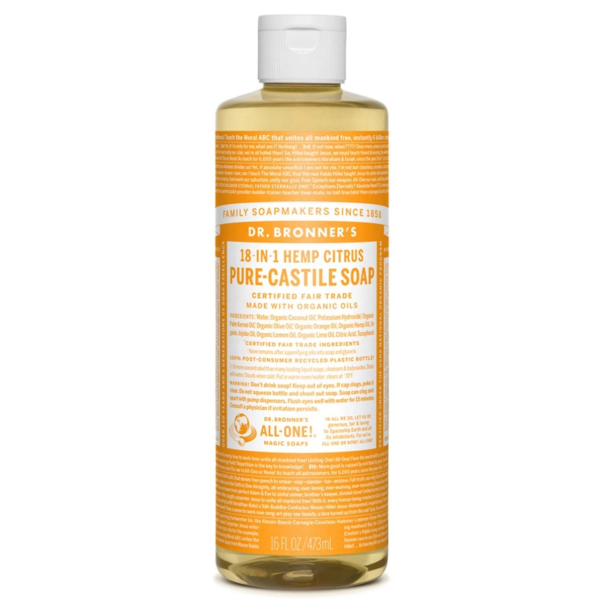 Dr. Bronner's Organic Citrus Orange Castile Soap (16 Oz) #29328 3 Dr. Bronner's Organic Citrus Orange Castile Soap (16 Oz) #29328